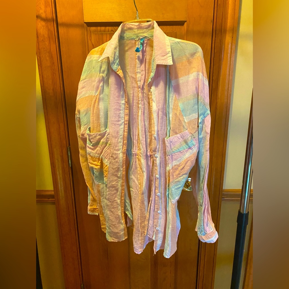 Multicolored Block Print Button Down Shirt - image 1